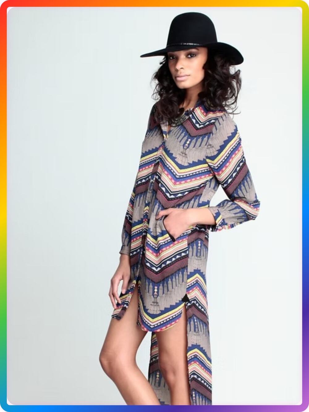 Mara Hoffman Tassel Button High Low Printed Shirt Dress Pockets Size S NWOT